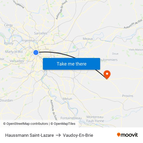 Haussmann Saint-Lazare to Vaudoy-En-Brie map
