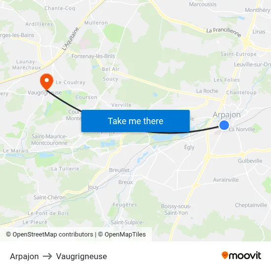 Arpajon to Vaugrigneuse map