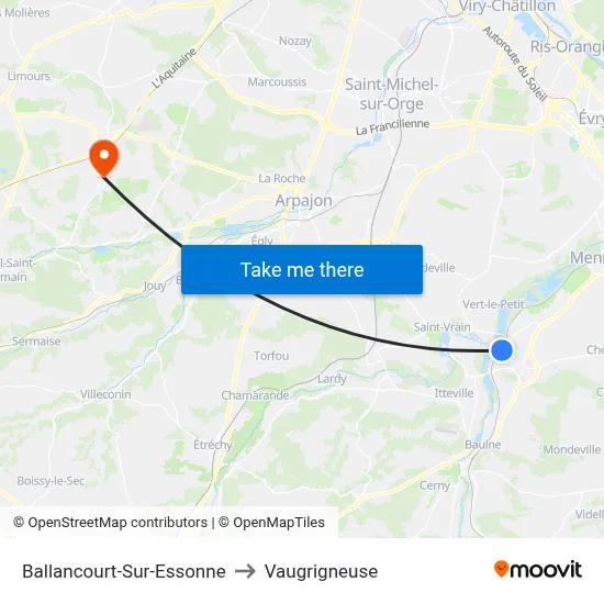 Ballancourt-Sur-Essonne to Vaugrigneuse map