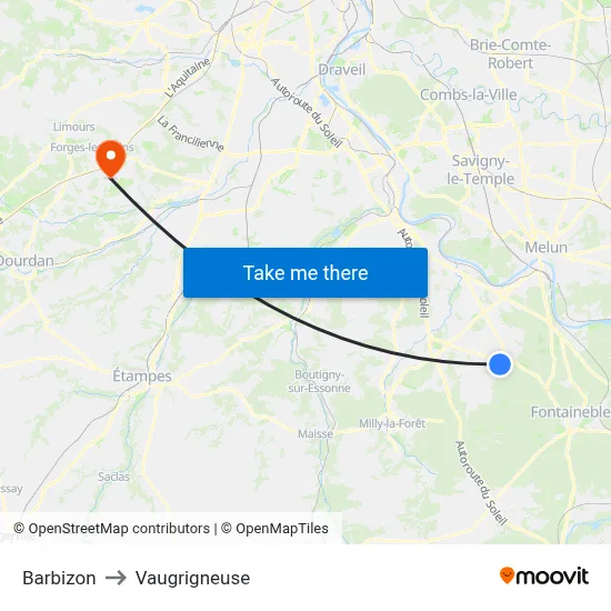 Barbizon to Vaugrigneuse map