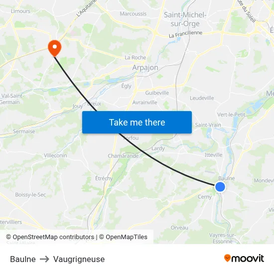 Baulne to Vaugrigneuse map