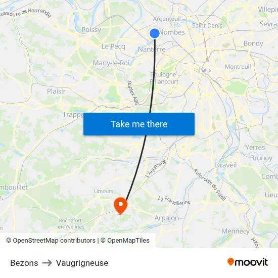 Bezons to Vaugrigneuse map