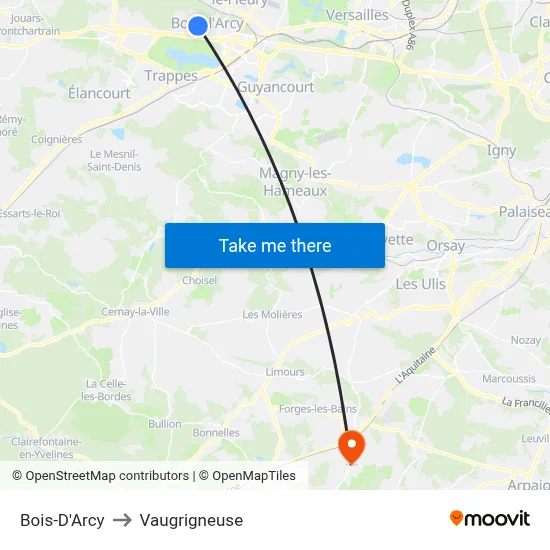 Bois-D'Arcy to Vaugrigneuse map
