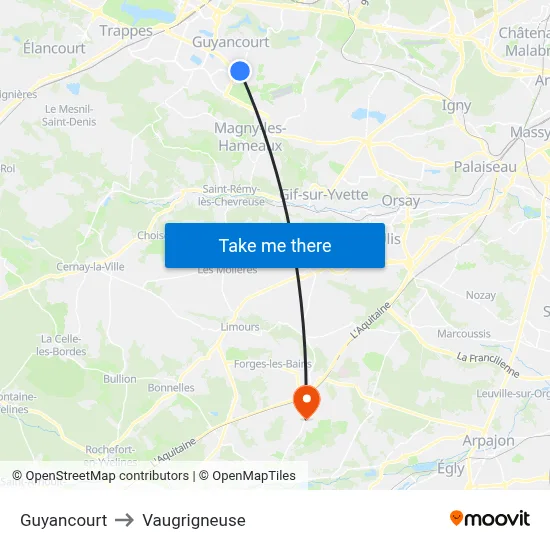 Guyancourt to Vaugrigneuse map