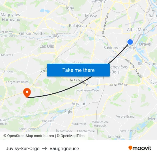 Juvisy-Sur-Orge to Vaugrigneuse map
