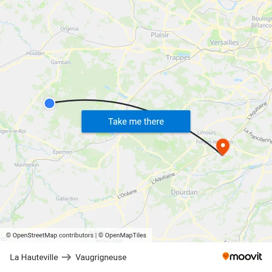 La Hauteville to Vaugrigneuse map