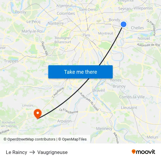 Le Raincy to Vaugrigneuse map