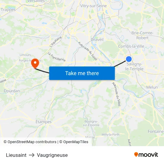 Lieusaint to Vaugrigneuse map