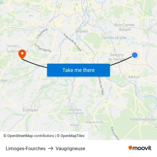 Limoges-Fourches to Vaugrigneuse map