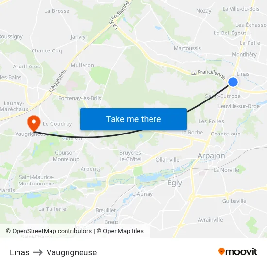 Linas to Vaugrigneuse map