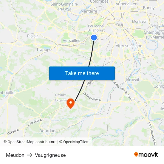 Meudon to Vaugrigneuse map