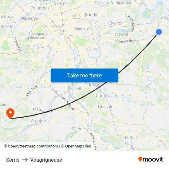 Serris to Vaugrigneuse map