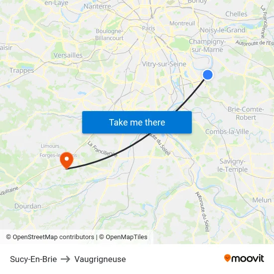 Sucy-En-Brie to Vaugrigneuse map