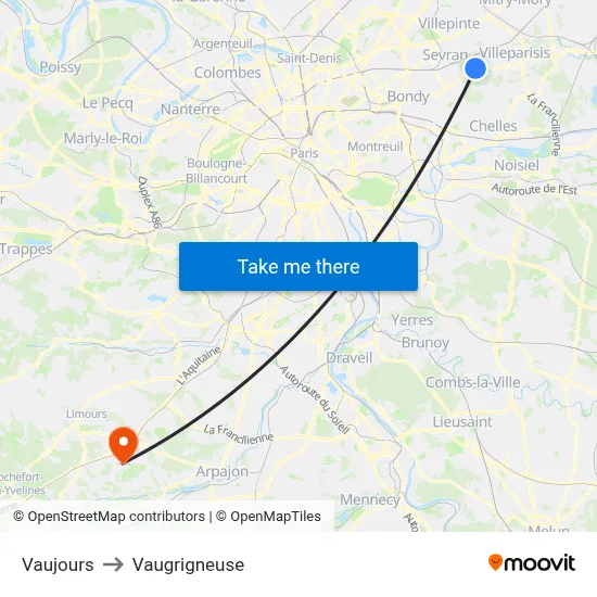 Vaujours to Vaugrigneuse map
