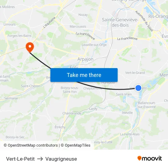 Vert-Le-Petit to Vaugrigneuse map