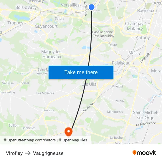 Viroflay to Vaugrigneuse map