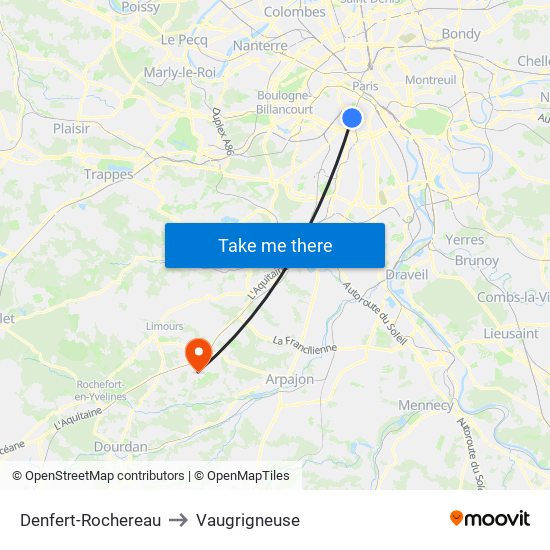 Denfert-Rochereau to Vaugrigneuse map