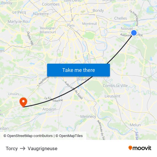 Torcy to Vaugrigneuse map