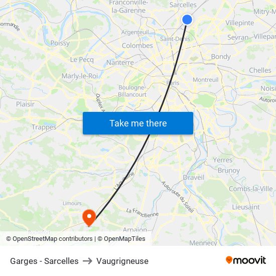 Garges - Sarcelles to Vaugrigneuse map