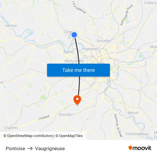 Pontoise to Vaugrigneuse map