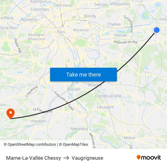 Marne-La-Vallée Chessy to Vaugrigneuse map