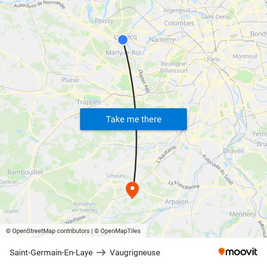 Saint-Germain-En-Laye to Vaugrigneuse map