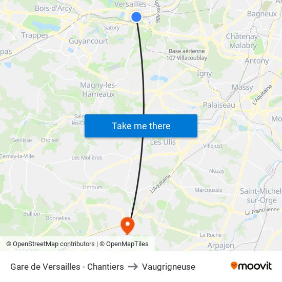 Gare de Versailles - Chantiers to Vaugrigneuse map