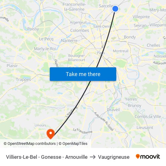 Villiers-Le-Bel - Gonesse - Arnouville to Vaugrigneuse map