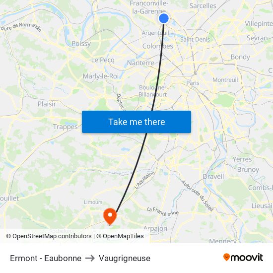 Ermont - Eaubonne to Vaugrigneuse map