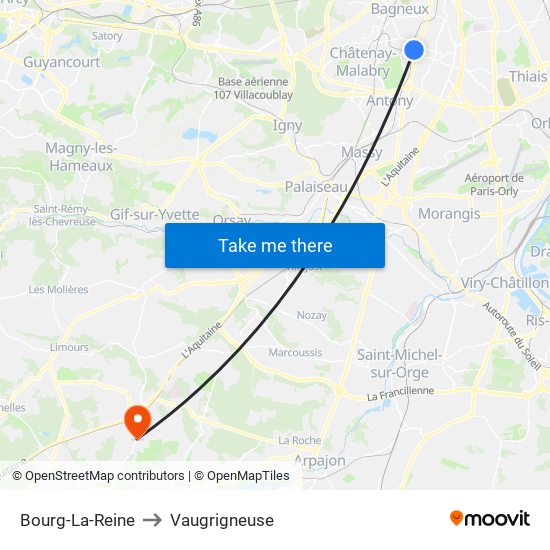 Bourg-La-Reine to Vaugrigneuse map