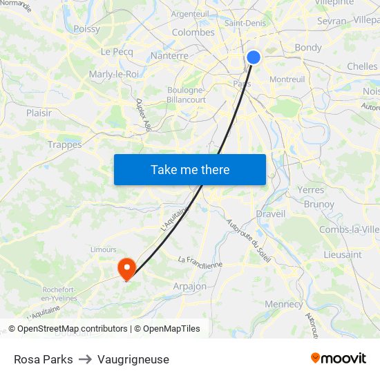 Rosa Parks to Vaugrigneuse map