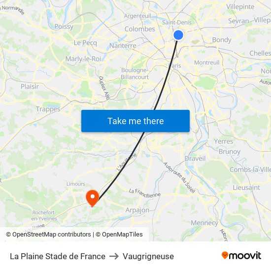 La Plaine Stade de France to Vaugrigneuse map
