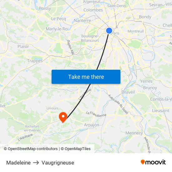 Madeleine to Vaugrigneuse map