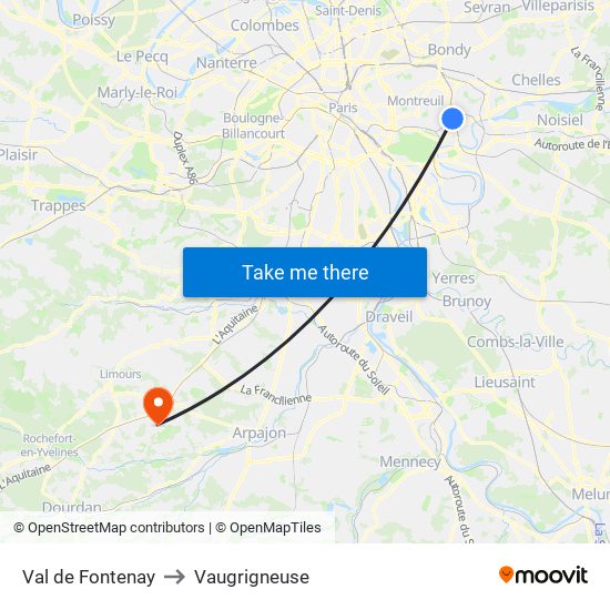 Val de Fontenay to Vaugrigneuse map