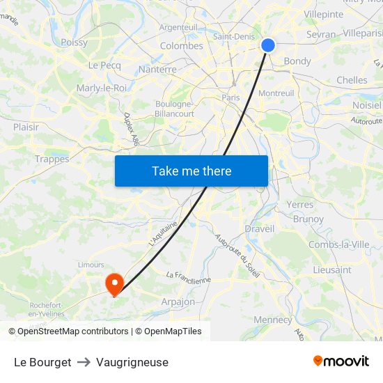 Le Bourget to Vaugrigneuse map