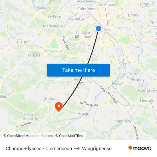 Champs-Élysées - Clemenceau to Vaugrigneuse map