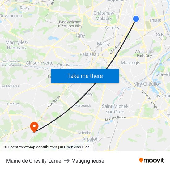 Mairie de Chevilly-Larue to Vaugrigneuse map