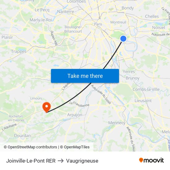 Joinville-Le-Pont RER to Vaugrigneuse map