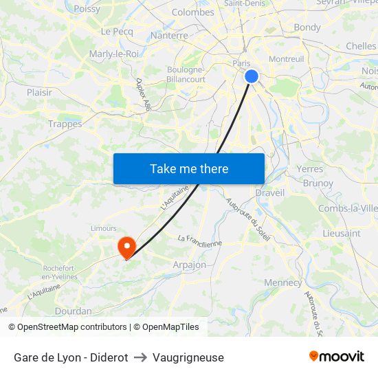 Gare de Lyon - Diderot to Vaugrigneuse map