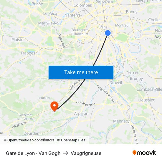 Gare de Lyon - Van Gogh to Vaugrigneuse map