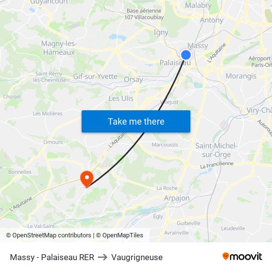 Massy - Palaiseau RER to Vaugrigneuse map