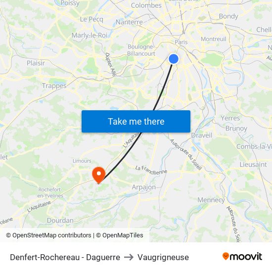 Denfert-Rochereau - Daguerre to Vaugrigneuse map