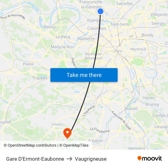 Gare D'Ermont-Eaubonne to Vaugrigneuse map