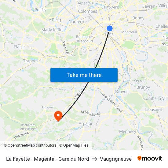 La Fayette - Magenta - Gare du Nord to Vaugrigneuse map