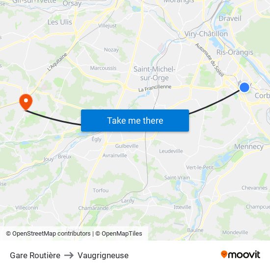 Gare Routière to Vaugrigneuse map