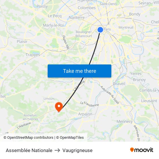 Assemblée Nationale to Vaugrigneuse map