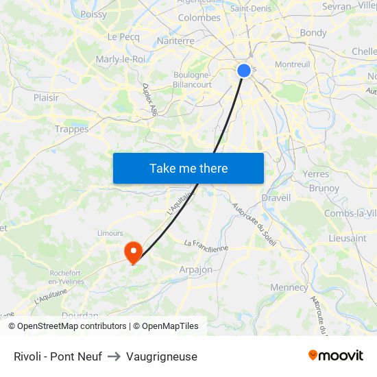 Rivoli - Pont Neuf to Vaugrigneuse map