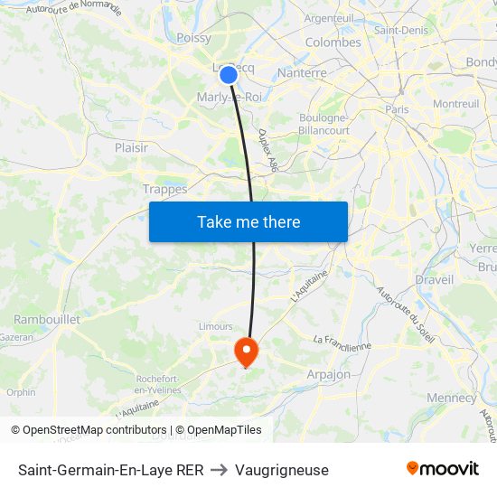Saint-Germain-En-Laye RER to Vaugrigneuse map