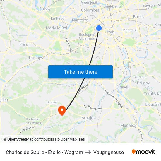 Charles de Gaulle - Étoile - Wagram to Vaugrigneuse map