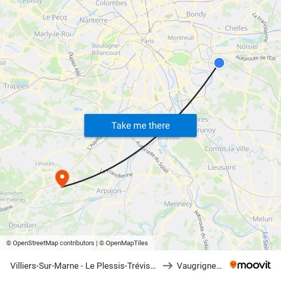 Villiers-Sur-Marne - Le Plessis-Trévise RER to Vaugrigneuse map